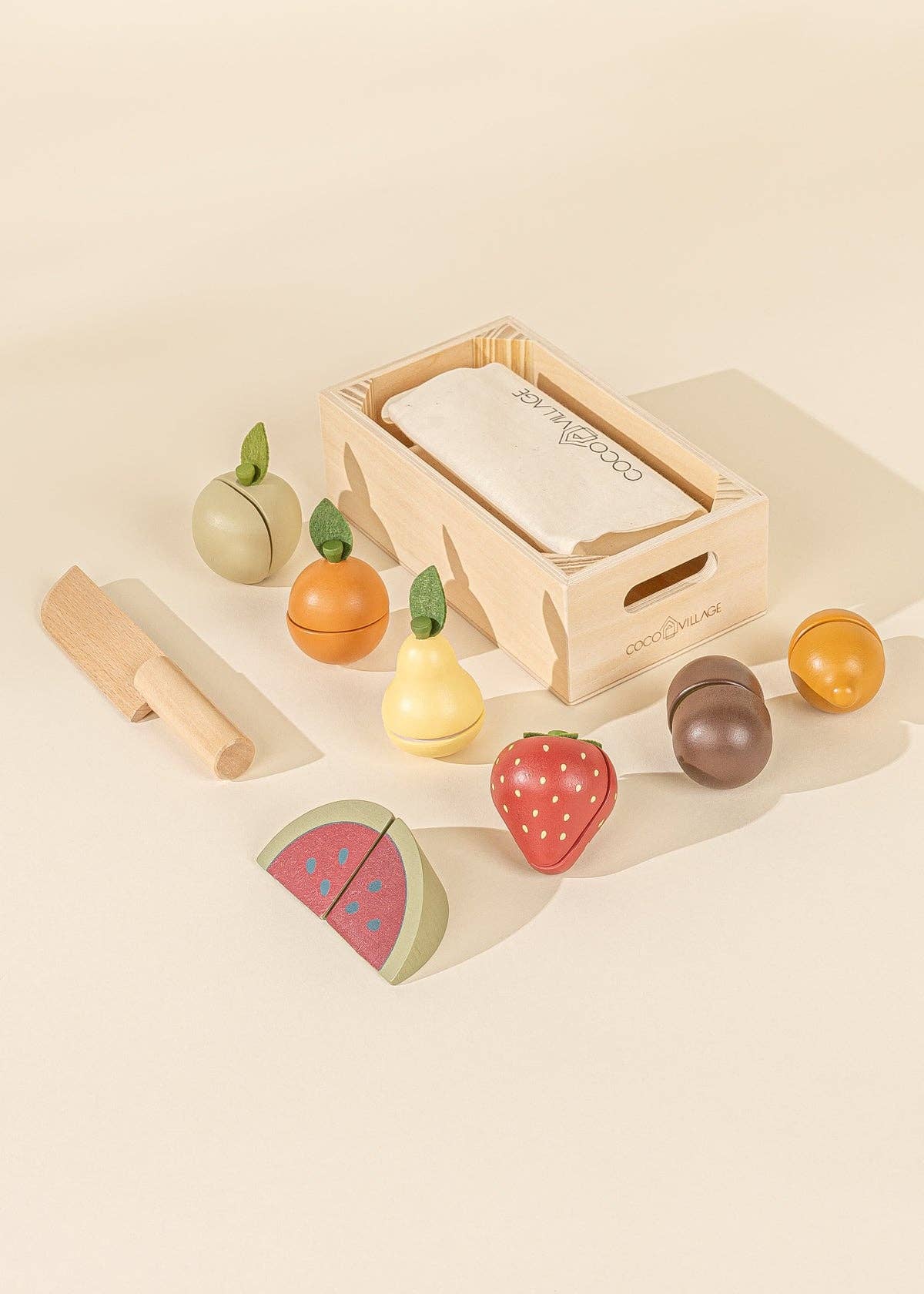 Wooden Fruit Play Food Set – Sliceable Pretend Kitchen Toy