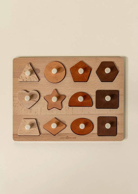 Wooden nested shapes puzzle with 12 pieces