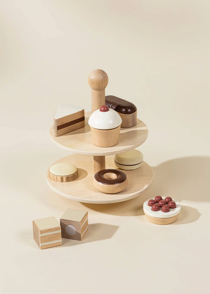 Wooden Dessert Tower Playset for Kids | Pretend Bakery & Tea Party Toy (8 Pieces)