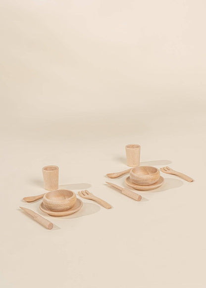 Wooden Dinnerware Playset for Kids (12 Pieces) | Pretend Play Tableware