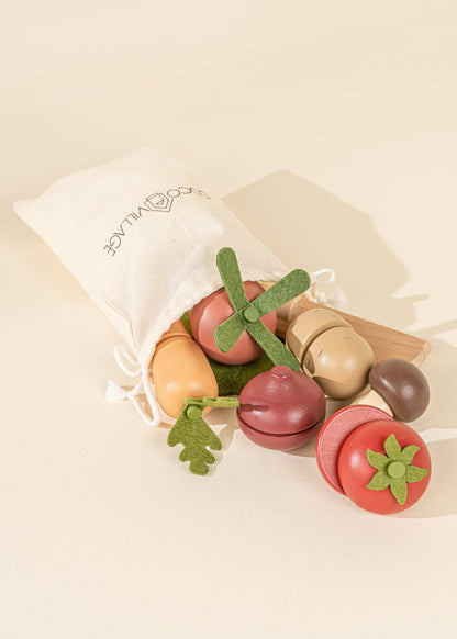 Wooden Vegetables Playset – Sliceable Pretend Play Food & Knife