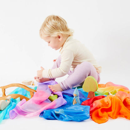 Sarah's Silks Rainbow Mini Enchanted Playsilk – Waldorf Silk Play Scarf for Kids (Ages 3+)