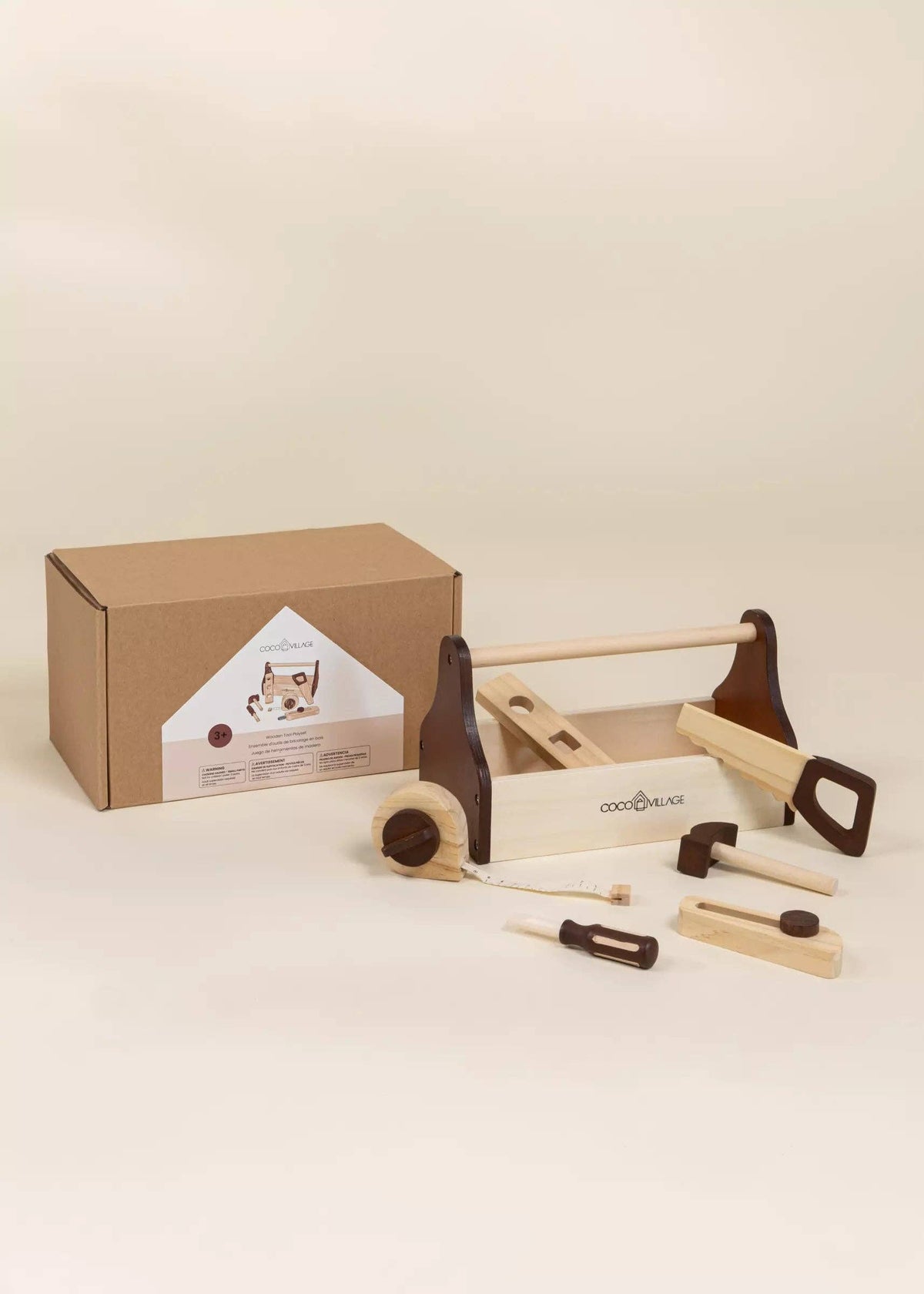 Wooden tool playset styled with toolbox open