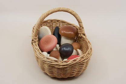 Wooden Mushroom Play Food Set – Moon Picnic Forest Mushrooms Basket – Waldorf Pretend Play Toy – Ages 3+