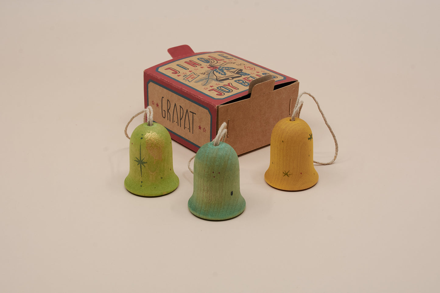 Grapat Jingle Joy Bells Ornament Set No. 3 – Wooden Holiday Decor